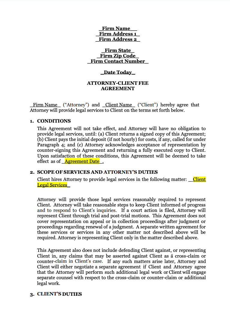 Sample Attorney Client Fee Agreement
